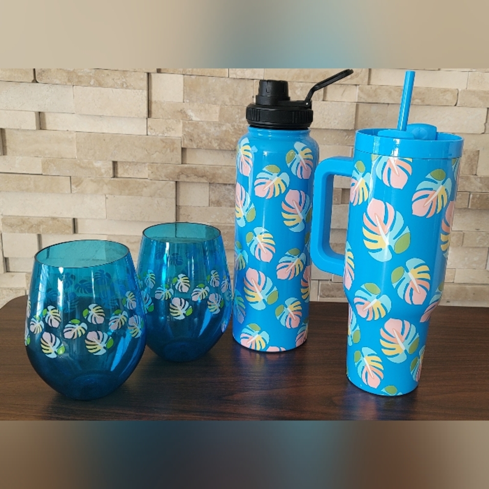 Tropical Blue Tumbler, Waterbottle & Wine  Drinkware Set